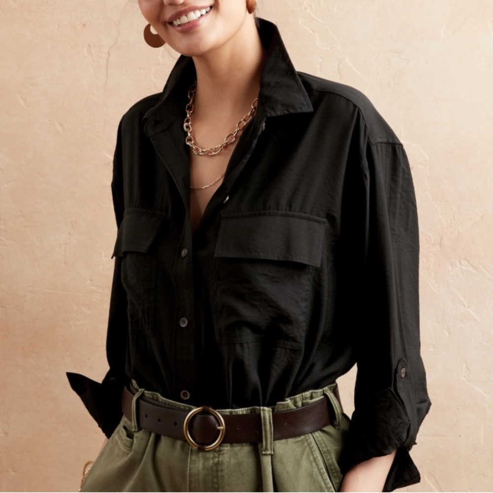 Bananna Republic Button Down Utility Shirt in Black